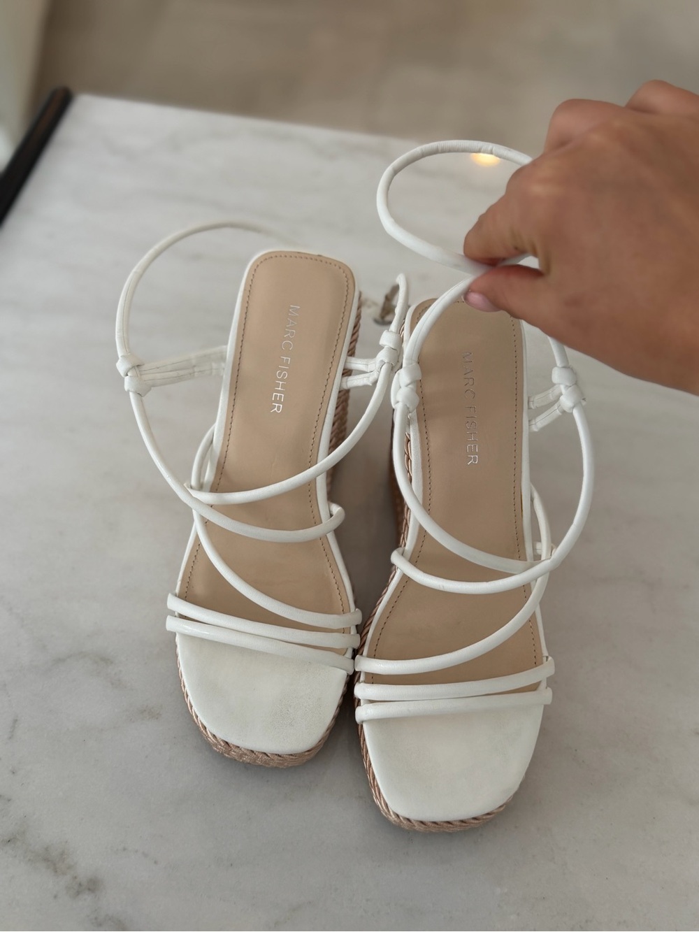 Marc Fisher White Strappy Espadrille Wedge Sandals